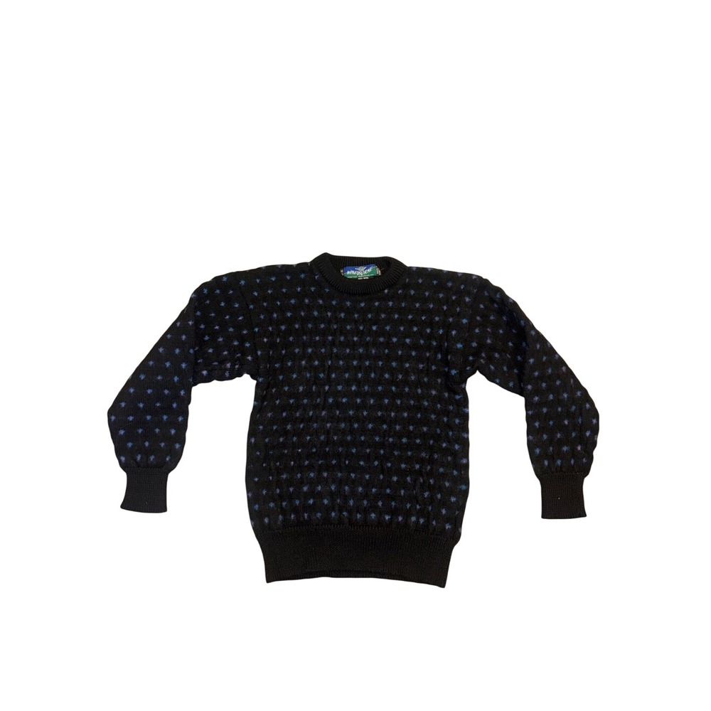 Windborne Seattle Washington 100% Wool Crew Neck Sweater Black Blue Polka Dot M